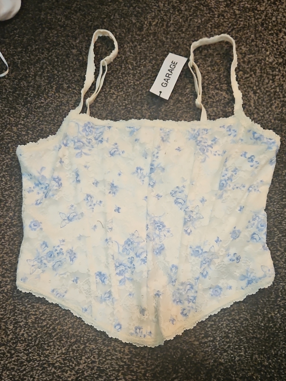 Garage White Cami Top with Light Blue Floral Print
